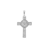 Sterling Silver High Polish Saint Benedict CZ Cross Pendant