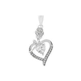 Sterling Silver CZ Open Heart And Rose Pendant