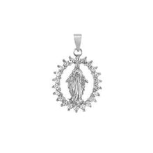 Load image into Gallery viewer, Sterling Silver CZ Virgin Mary Oval Pendant