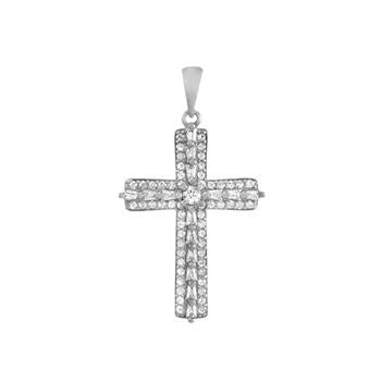 Sterling Silver Rhodium Ice Out Cross CZ Pendant