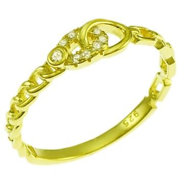 Sterling Silver Gold Plated Cuban Anchor CZ Band Ring