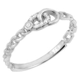 Sterling Silver Rhodium Plated Cuban Anchor CZ Band Ring