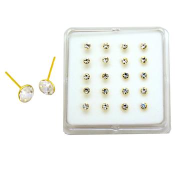 Sterling Silver Gold Plated Crystal Nose Stud Straight End