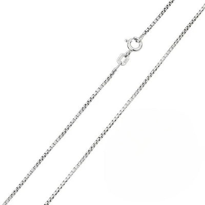 Italian Sterling Silver Rhodium Plated Round Diamond Cut  Box Chain 024- 1.1 mm with Spring Clasp Closure