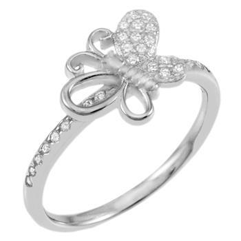 Sterling Silver Rhodium Plated CZ Butterfly Ring
