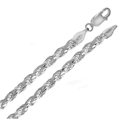 Sterling Silver Rope 8 Side 120-5.5mm Diamond Cut Chain