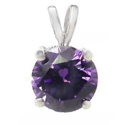 Sterling Silver 4 Prong Setting February Round Amethyst CZ Pendant