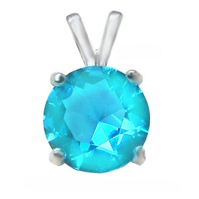Sterling Silver 4 Prong Setting March Round Aquamarine CZ Pendant