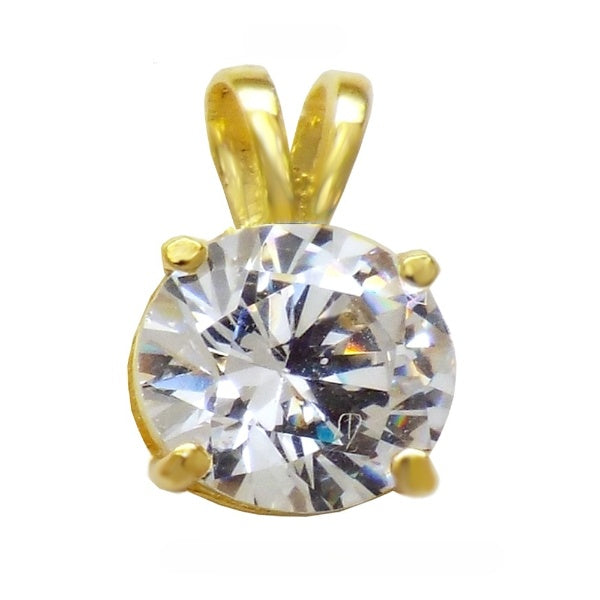 Sterling Silver Gold Plated 4 Prong Setting April Round Clear CZ Pendant