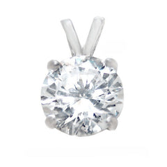 Sterling Silver 4 Prong Setting April Round Clear CZ Pendant