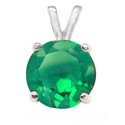 Sterling Silver 4 Prong Setting May Round Emerald CZ Pendant