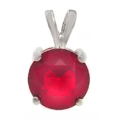 Sterling Silver 4 Prong Setting July Round Ruby CZ Pendant