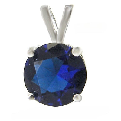 Sterling Silver 4 Prong Setting September Round Sapphire CZ Pendant