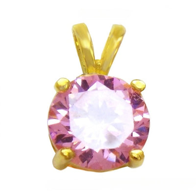 Sterling Silver Gold Plated 4 Prong Setting October Round Pink CZ Pendant