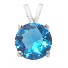 Sterling Silver 4 Prong Setting December Round Blue Topaz CZ Pendant