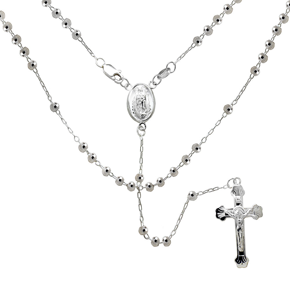 Sterling Silver DC Bead Rosary With Lady Of Guadalupe Necklace