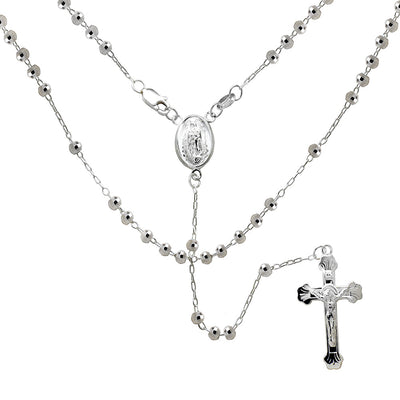 Sterling Silver DC Bead Rosary With Lady Of Guadalupe Necklace