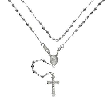 Sterling Silver Diamond Cut Bead With Lady Of Guadalupe Rosary Necklace