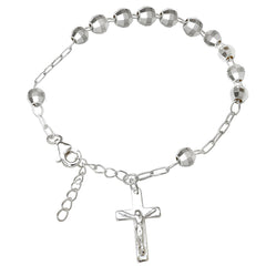 Sterling Silver Diamond Cut Bead Rosary Bracelet