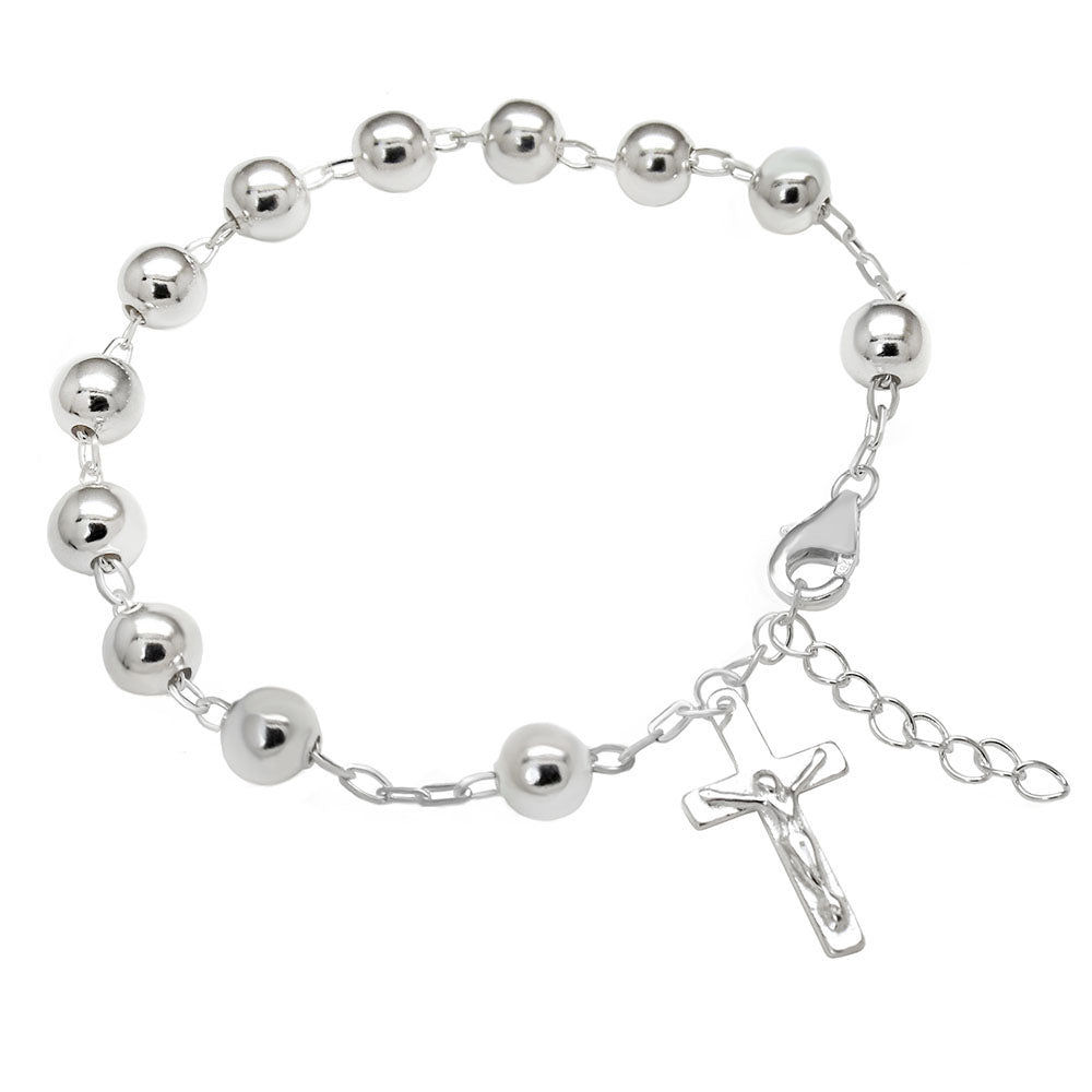Sterling Silver 6mm Bead With Lady Of Guadalupe Rosary Necklace