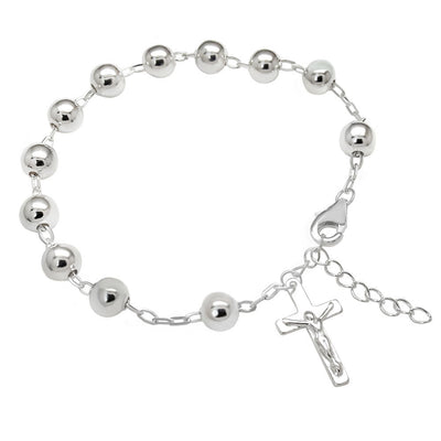 Sterling Silver 6mm Bead With Lady Of Guadalupe Rosary Necklace
