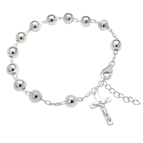 Sterling Silver 6mm Bead With Lady Of Guadalupe Rosary Necklace