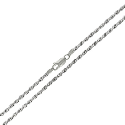 Italian Sterling Silver Rhodium Plated D/C Rope Chain 025-1mm with Spring Clasp Closure