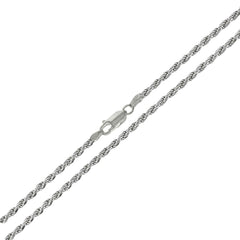 Italian Sterling Silver Rhodium Plated D/C Rope Chain 025-1mm with Spring Clasp Closure