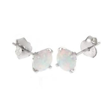 Load image into Gallery viewer, Sterling Silver Rhodium Plated Lab Created White Opal Stud Earrings