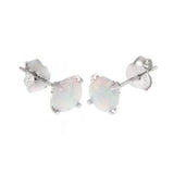 Sterling Silver Rhodium Plated Lab Created White Opal Stud Earrings