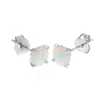 Sterling Silver Rhodium Plated Lab Created White Opal Stud Earrings