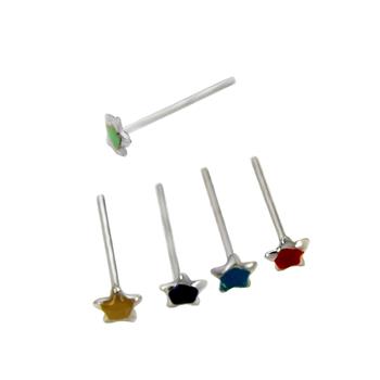 Sterling Silver Assorted Color Star Nose Stud Straight End