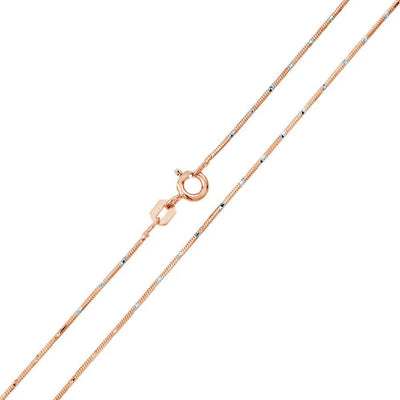 Italian Sterling Silver Rose Gold Plated Diamond Cut 8 Sided Snake Chain 025-0.8 mm with Spring Clasp Closure