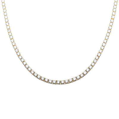 Sterling Silver 4MM Yellow Gold Plated 13.50CT Round Cubic Zirconia Necklace