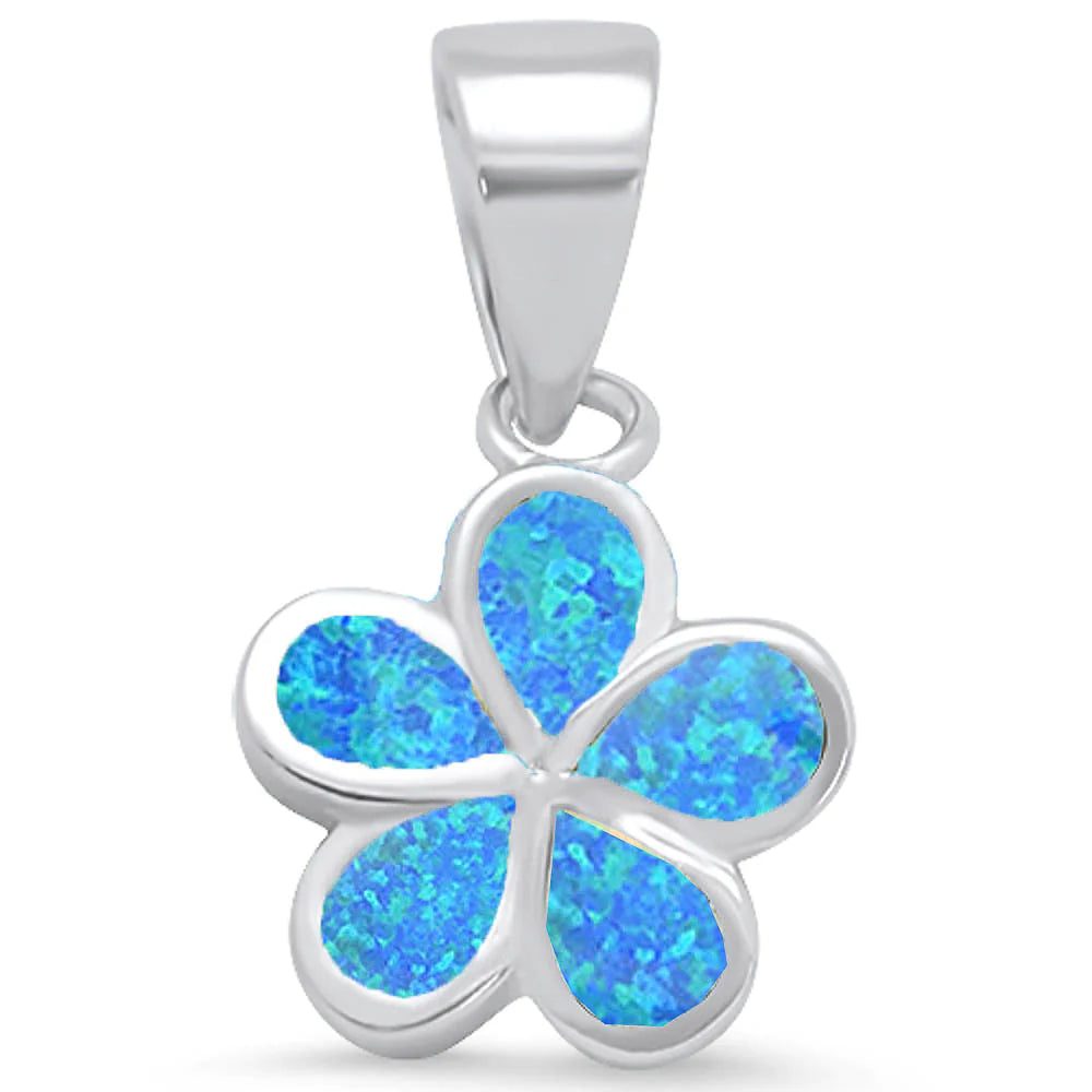 Sterling Silver Blue Lab Opal Plumeria Pendant