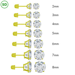 14K Yellow Gold Round Cubic Zirconia Stud Earring Set on High Quality Prong Setting and Screw Back Post