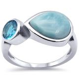 Sterling Silver Pear Natural Larimar And Blue Topaz Ring