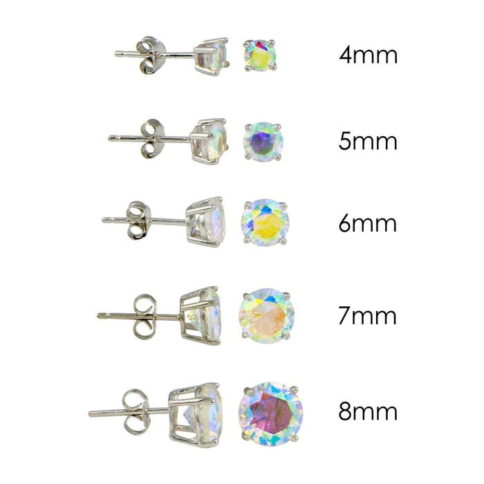 Sterling Silver Rhodium Plated ABL CZ Round Basket Set Studs