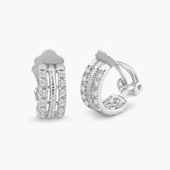 Sterling Silver Classic Half Hoop Clip-On Earring Embedded with Clear Czs