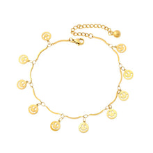 Load image into Gallery viewer, Stainless Steel Gold Color PVD Sweet Barefoot Smiley Face Anklet Chain