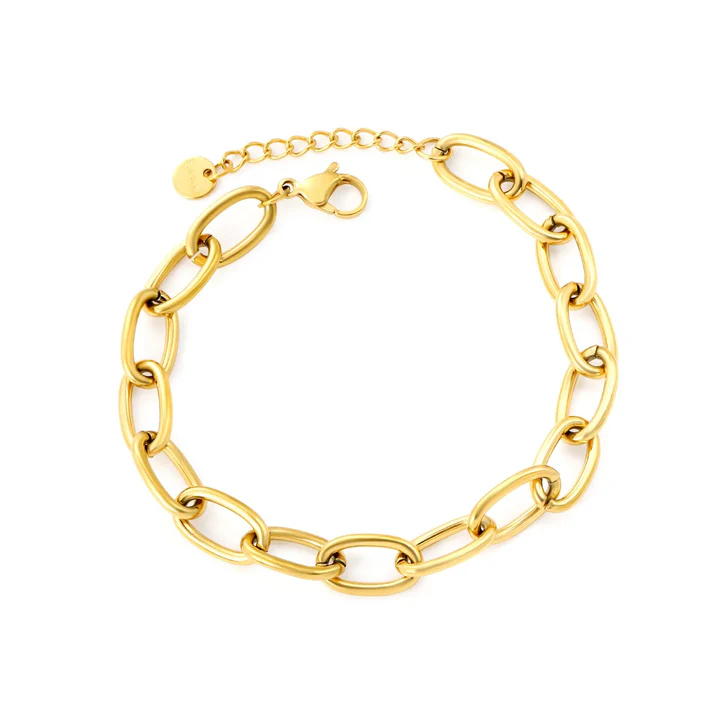 Stelluxe Stainless Steel Gold Color PVD Oval Cross Chain Round Tail Brand Bracelet