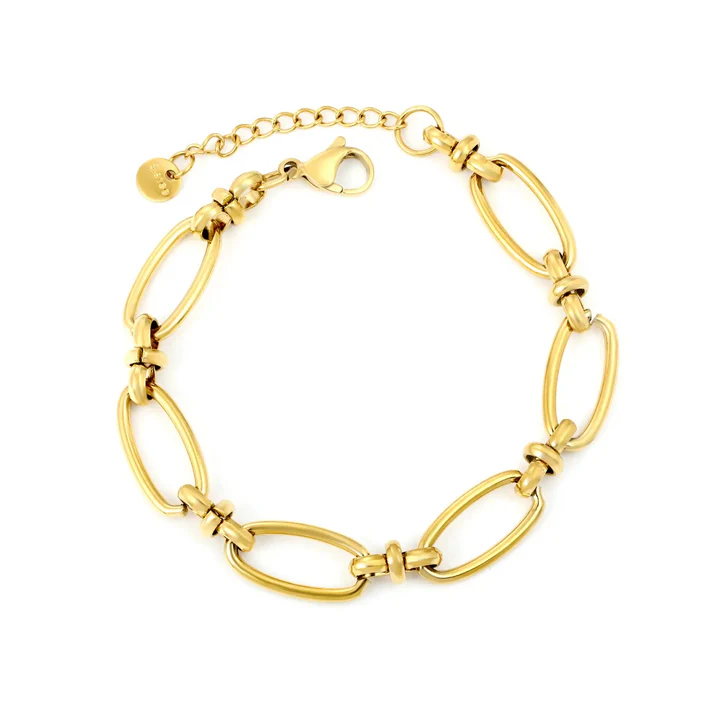 Stelluxe Stainless Steel Gold Color PVD Length Of Cross Chain Round Tail Brand Bracelet