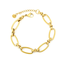Load image into Gallery viewer, Stelluxe Stainless Steel Gold Color PVD Length Of Cross Chain Round Tail Brand Bracelet