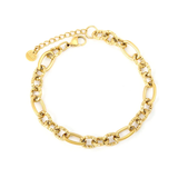 Stelluxe Stainless Steel Gold Color PVD Oval Shape With Aspect Ratio 3:1 Embossed Chain Round End Tag Bracelet