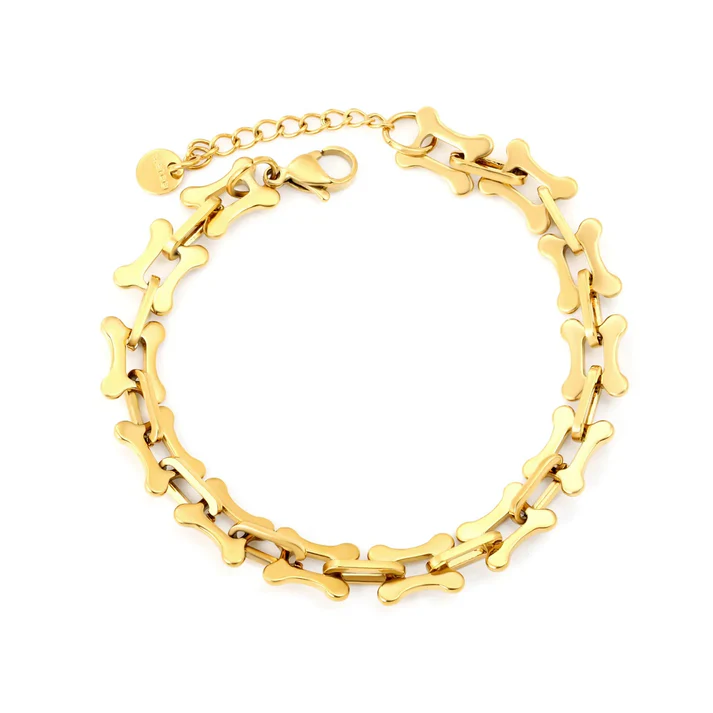 Stelluxe Stainless Steel Gold Color PVD 0 Shaped Bone Connection Chain Round Tail Brand Bracelet