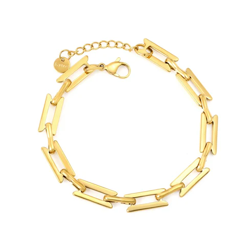 Stelluxe Stainless Steel Gold Color PVD Bead Chain Round Tail Brand Bracelet