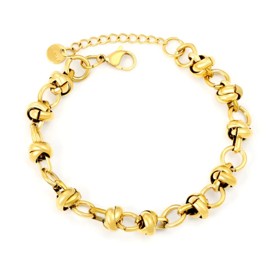 Stelluxe Stainless Steel Gold Color PVD Braided Chain Round End Tag Bracelet