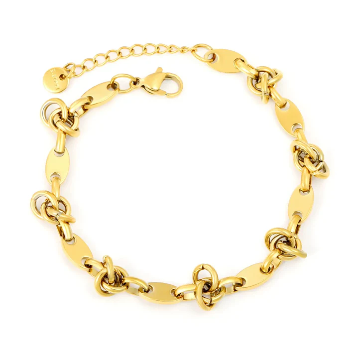 Stelluxe Stainless Steel Gold Color PVD Smooth Surface Bead Chain Round Tail Brand Bracelet