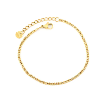 Stelluxe Stainless Steel Gold Color PVD Double Bead Chain Round End Tag Bracelet
