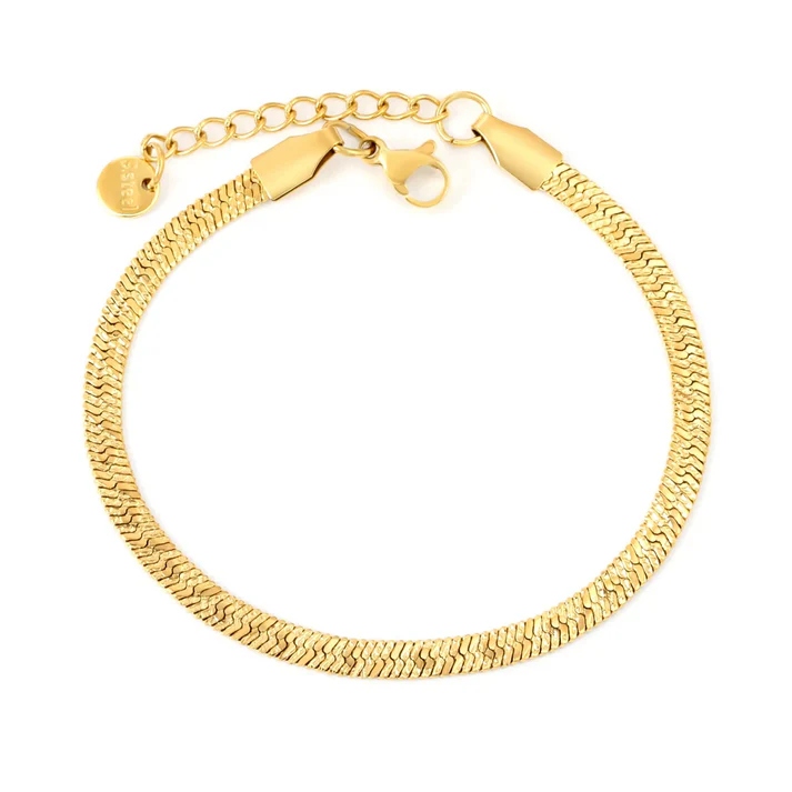 Stelluxe Stainless Steel Gold Color PVD Snake Pattern Blade Chain Round Tail Brand Bracelet